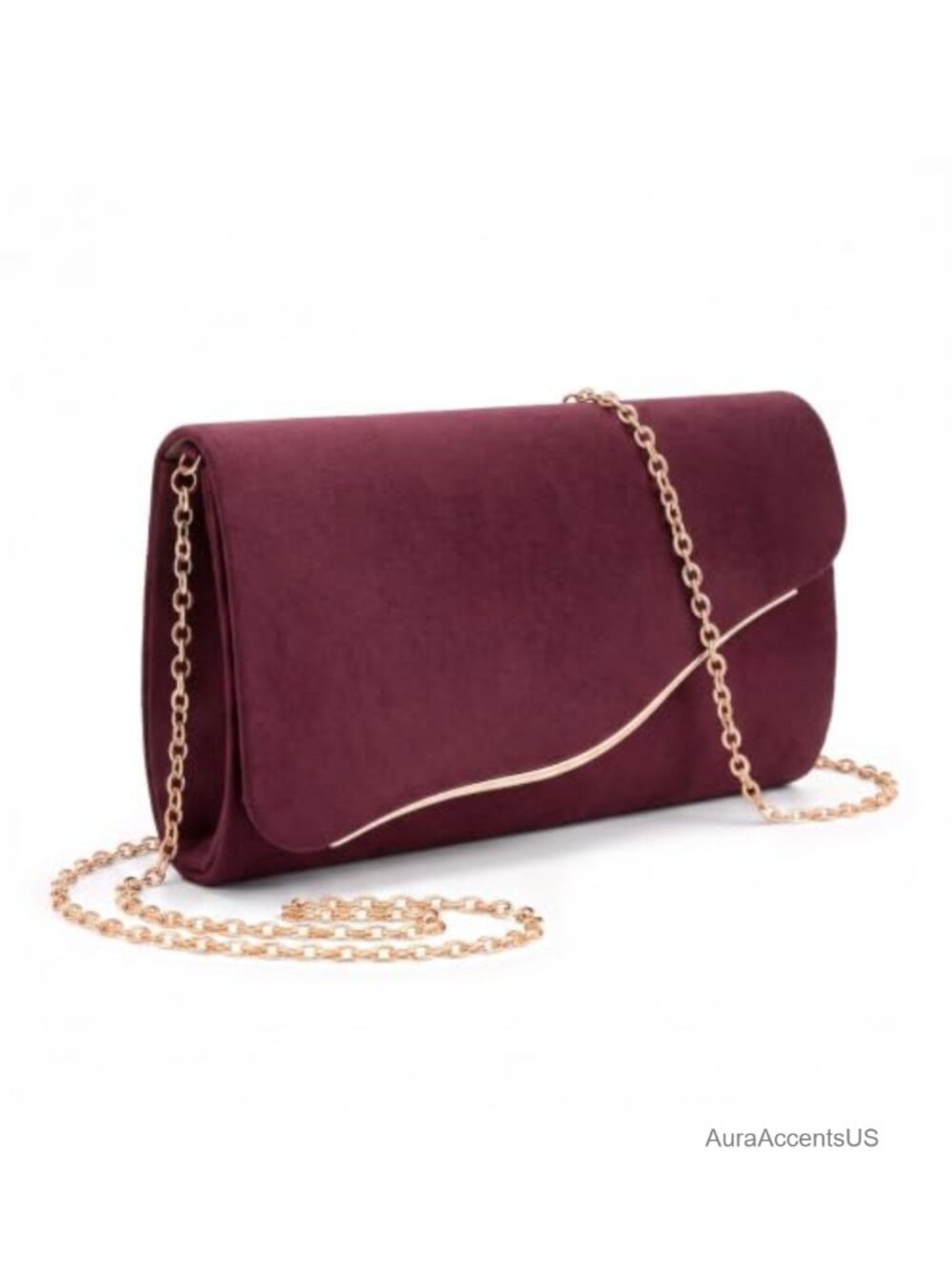 Faux Suede Evening Clutch with Detachable Gold Chain